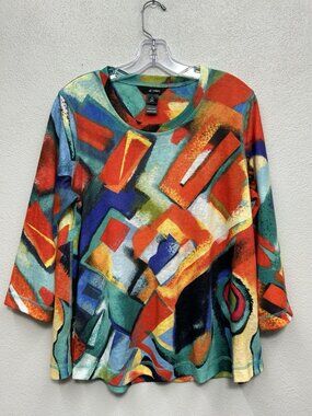 Ali Miles Abstract Shirt PL Petite Large Multicolor Abstract Artsy Art To Wear